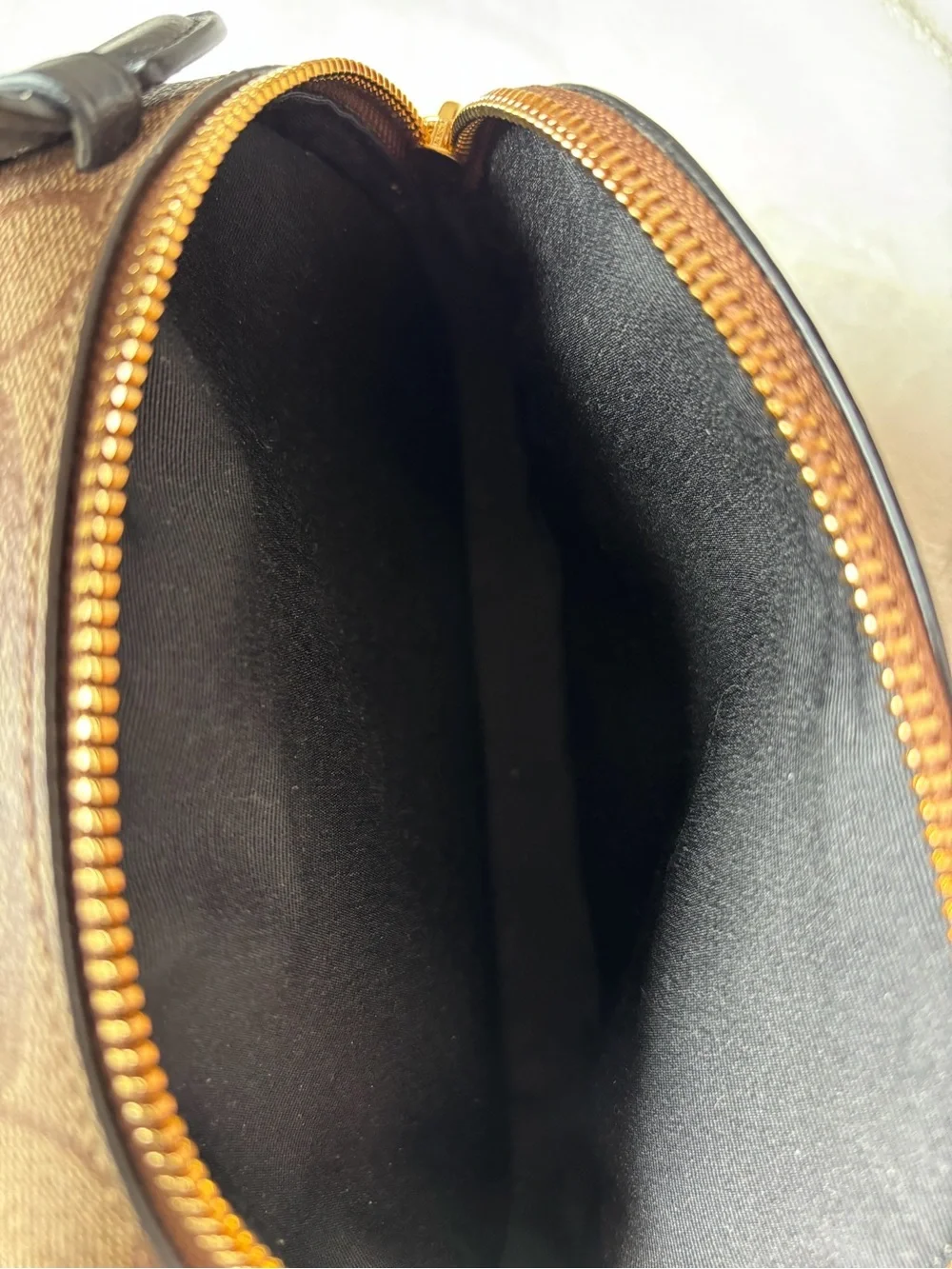 Coach Brown Signature Dome Crossbody with Black Strap